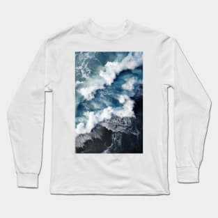 Waves on a black beach in Iceland - Aerial Landscape Photography Long Sleeve T-Shirt